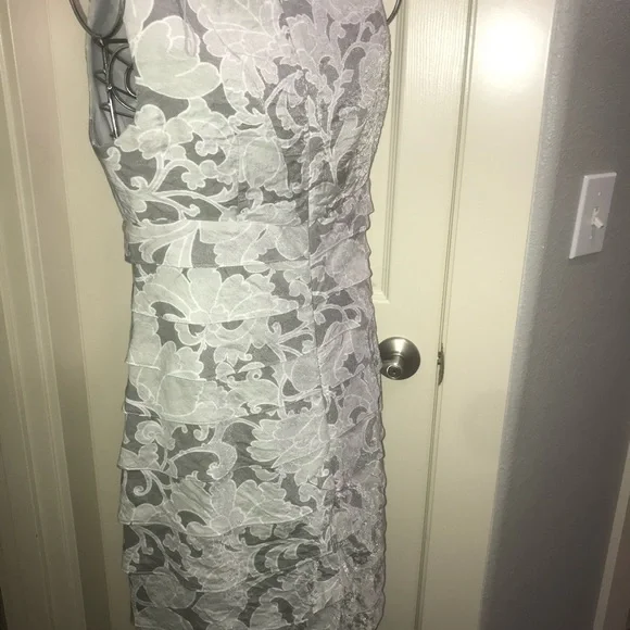 Dressbarn dress size 4 color silver gray lined knee length sleeveless zip up - Picture 6 of 15